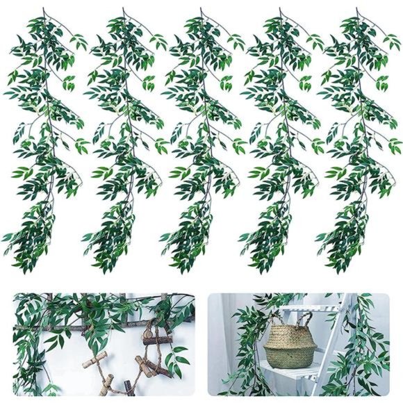5Pack (28ft) Artificial Willow Leaves Vines Twigs-Fake Silk Hanging Willow Plant - Picture 1 of 7